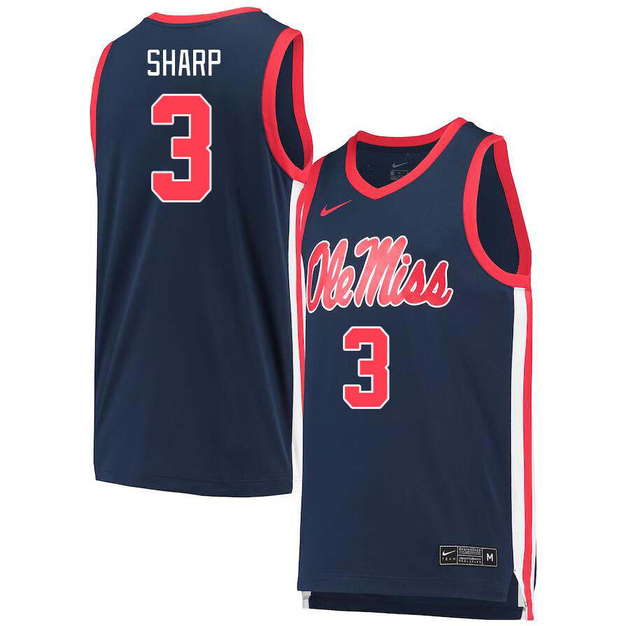 Ole Miss Rebels #3 Jamarion Sharp College Basketball Jerseys Stitched Sale-Navy